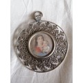 Austrian Silver Frame Pendant With Portrait of Madonna and Child Circa 1840
