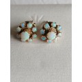 9ct Gold and Opal Earrings With Flower Head Design