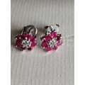 9ct White Gold Diamond and Ruby Cluster Earrings