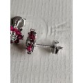 9ct White Gold Diamond and Ruby Cluster Earrings