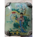 Chinese Porcelain and Silver Filigree Handmade Butterfly and Dragon  Erotic Trinket Box
