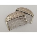 A Pair of Chinese Silver Export Hair Combs With Repousse Peacock Pattern