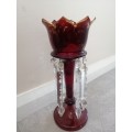 Red and Gilt Bohemian Czech Glass Mantle Luster