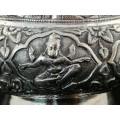 A Circa 1900 Burmese Silver Container with Jagged Rim and Profusely Embossed 142grams