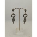 A Stunning Pair of Art Deco Silver and Marcasite Drop Earrings