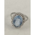 A Stunning Art Deco Sterling Silver, Marcasite and Blue Glass Ring