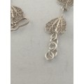 Dainty Silver Filigree Bracelet with Flowers and Hearts