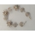 Dainty Silver Filigree Bracelet with Flowers and Hearts