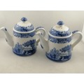 Reserved for Henry BC Spode Italian Blue: Novelty Teapot Salt and Pepper