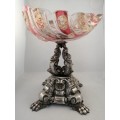 Bohemian Glass and Silver Plated Centrepiece with Dolphins and Neptune Mask Base