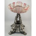 Bohemian Glass and Silver Plated Centrepiece with Dolphins and Neptune Mask Base