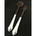 A Pair of Silver and Ebony Salad Servers