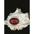 A Stunning! Modernist Silver Pendant Brooch with Deep Red Stone Marked WB