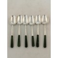 A Set of 6 Sterling Silver New Zealand Green Stone Coffee Spoons