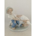 Cute Lladro Style Figure of a Boy and His Cow
