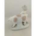 Cute Lladro Style Figure of a Boy and His Cow