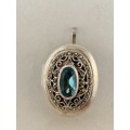 Silver Pill Box Pendant with Stone, Possibly Topaz