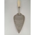 THIS FINE VICTORIAN SILVER PRESNTATION TROWEL,HAS A TRIANGLE SHAPED BLADE