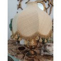 A VINTAGE VERY GOOD QUALITY CERAMIC LAMP AND SHADE