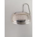 A VINTAGE HALLMARKED SILVER DECANTER LABEL MARKED GIN