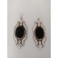 WOW!!!! GORGEOUS EXTRA LARGE VINTAGE SILVER AND ONYX EARRINGS