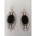 WOW!!!! GORGEOUS EXTRA LARGE VINTAGE SILVER AND ONYX EARRINGS