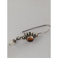 PRETTY  STERLING SILVER , AMBER AND PEARL  DROP EARRINGS
