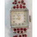 EXTREMELY SOUGHT AFTER RARE KNOLL PREGIZER ART DECO SILVER WITH RED PASTE LADIES COCKTAIL WATCH