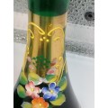 VINTAGE MURANO EMERALD GREEN  CLEAR GLASS DECANGTER SET WITH TWO VASES ACCENTED WITH 24K GOLD LEAF