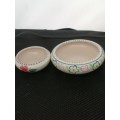 TWO POOLE TRINKET BOWLS ,ONE HAND DECORATED CICA 1952 AND THE OTHER SMALLER ONE CIRCA 1970
