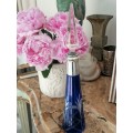 ABSOLUTLEY STUNNING HAND CUT GLASS BELGIUM SIVER COLLARED COBALT BLUE AND CLEAR GLASS DECANTER SET