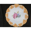 Meissen Porcelain Plate With Gilt Raised Grape Vine and Central Hand Painted Floral Spray