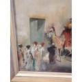 A Stunning quality painting Camel and people scene
