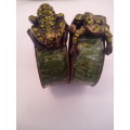 A PAIR OF ENAMEL NAPKIN RINGS MODELLED WITH A FROG ENCRUSTED WITH GREEN CRYSTALS