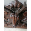 19C  HAND-CARVED FRENCH OAK PEDIMENT DEPICTING A STAG BETWEEN TWO GRYPHONS