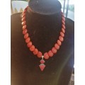 VINTAGE RED SPONGE CORAL NECKLACE WITH STERLING SILVER PENDANT
