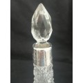 TWO PRETTY CRYSTAL PERFUME BOTTLES WITH SILVER COLLARS