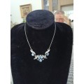 Gorgeous Vintage Art Deco Sterling Silver Blue and white Rhinestone Necklace