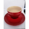 TWO RED CUPPACINO LE CREUSET CUPS