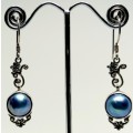 925 STERLING SILVER TURQUOISE MABE PEARL DROP EARRINGS