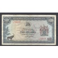 Rhodesia $10 (1967) & $2 (1975) Rhodes Watermark - Circulated but Good condition