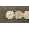 1927 SA 3 pence coins (Tickeys) - 80% silver - 1 available.