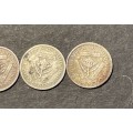 1927 SA 3 pence coins (Tickeys) - 80% silver - 1 available.
