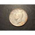 White metal (silver,nickel,etc...) plated 1937 bronze 1/2 penny coin