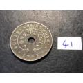 1941 Holed Rhodesian 1 penny coin - King George VI