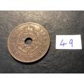1949 Holed Rhodesian 1 penny coin - King George VI