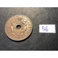 1956 Holed Rhodesia and Nyasaland 1 penny coin - Queen Elizabeth II