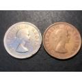 White metal (silver, nickel, etc..) plated 1954 bronze 1 penny coin - Ordinary coin also included