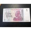 Crisp AU+/UNC Zimbabwe 1 dollar banknote - 2007 Hyperinflation issue