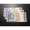 Set of 3 Crisp UNC in sequence 2 Rand banknotes - 1984 GPC de Kock 3rd issue